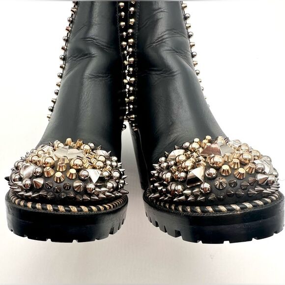 Christian Louboutin Chasse A Clou 70 Black Leather Studded  Ankle Boots EU37 US7 - Picture 7 of 14